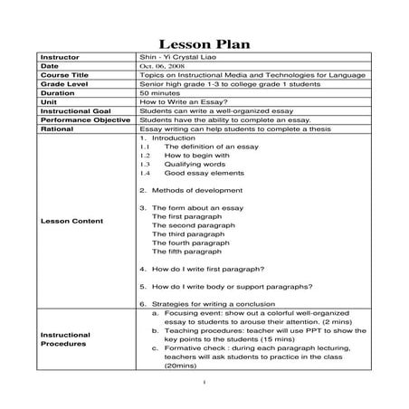 Crystal How To Write An Essay Lesson Plan | PDF