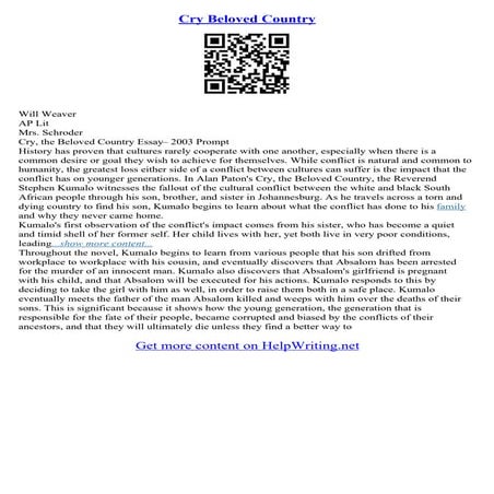 Cry The Beloved Country Essay