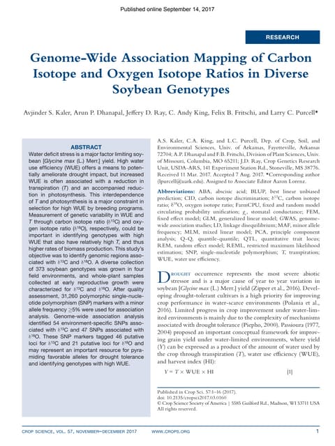 Genome-Wide Association Mapping of Carbon Isotope and Oxygen Isotope Ratios i...