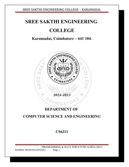 CS6311- PROGRAMMING & DATA STRUCTURE II LABORATORY