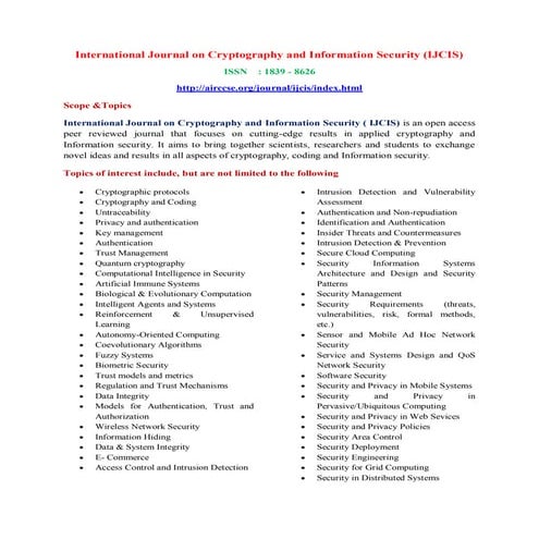 International Journal on Cryptography and Information Security (IJCIS)