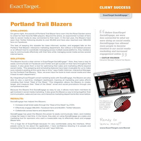 ExactTarget Client Success - Portland Trailblazers | PDF