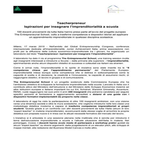 Teacherpreneur: ispirazioni per insegnare l’imprenditorialità a scuola.