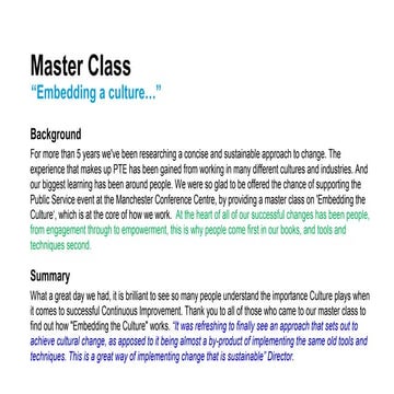 Embedding the Culture of Continuous Improvement