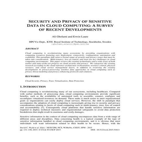 SECURITY AND PRIVACY OF SENSITIVE DATA IN CLOUD COMPUTING: A SURVEY OF RECENT...