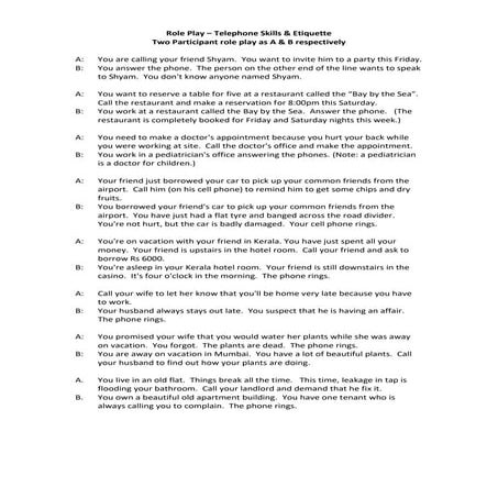 Telephone Skills  and Etiquette Role Play