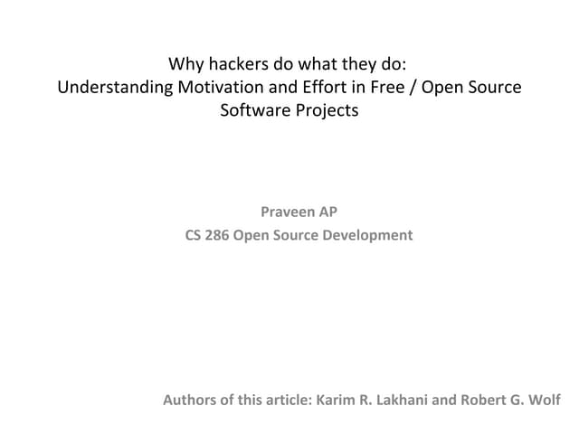 CS286: Motivation behind F/OSS