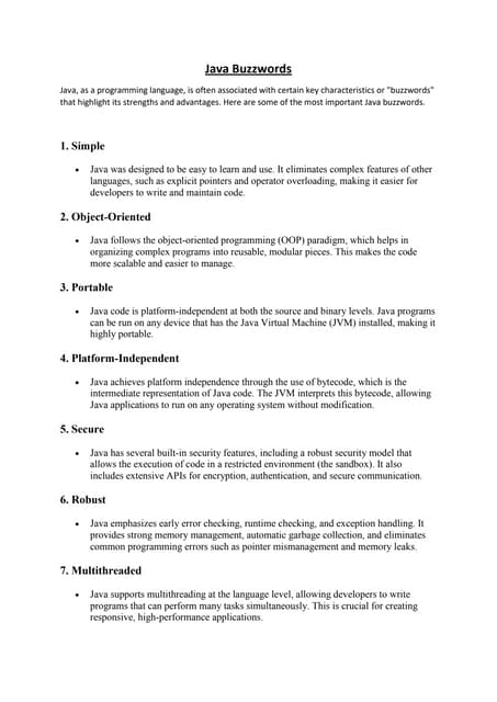 CS3391 Java Buzzwords in OOPS Concept.docx