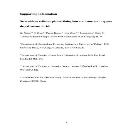 Solar-Driven Cellulose Photorefining into Arabinose over Oxygen-Doped Carbon ...