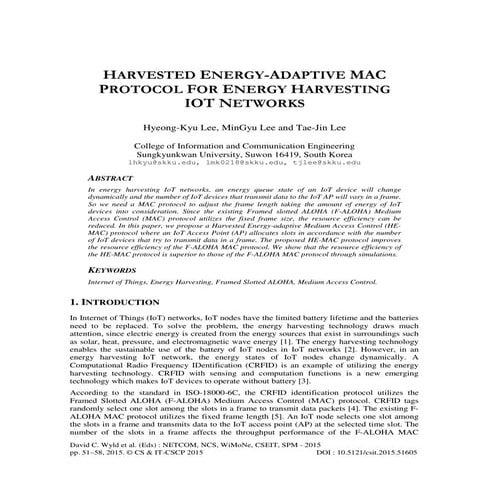 HARVESTED ENERGY-ADAPTIVE MAC PROTOCOL FOR ENERGY HARVESTING IOT ...