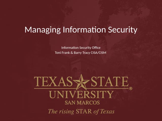 CS5300 class presentation on managing information systems