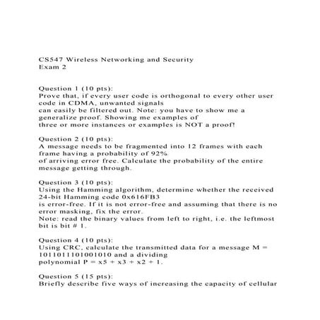 CS547 Wireless Networking and Security Exam 2 Questio.docx