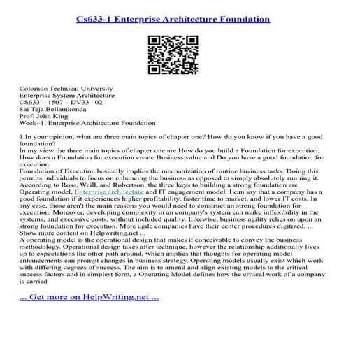 Cs633-1 Enterprise Architecture Foundation