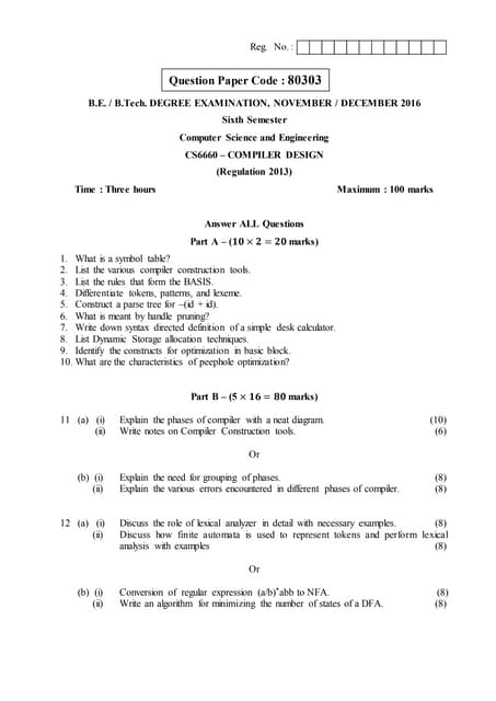 Cs6660 compiler design november december 2016 Answer key