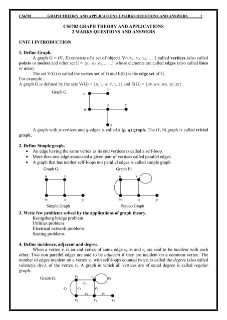Cs6702 graph theory and applications 2 marks questions and answers