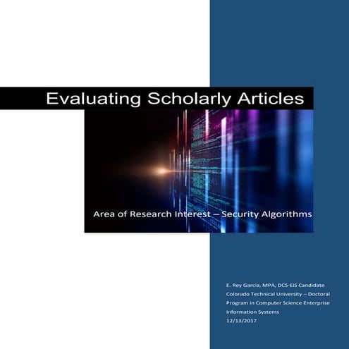 Final Assignment - Evaluating Scholarly Articles - Area of Research Interest - Security Algorithms