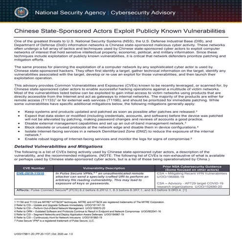 NSA advisory about state sponsored cybersecurity threats