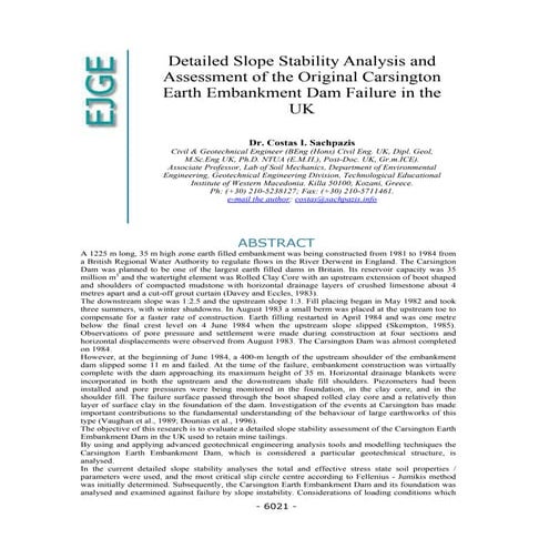 Detailed Slope Stability Analysis and Assessment of the Original Carsington E...