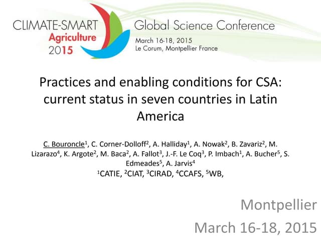 Practices and enabling conditions for CSA:  current status in seven countries in Latin America 