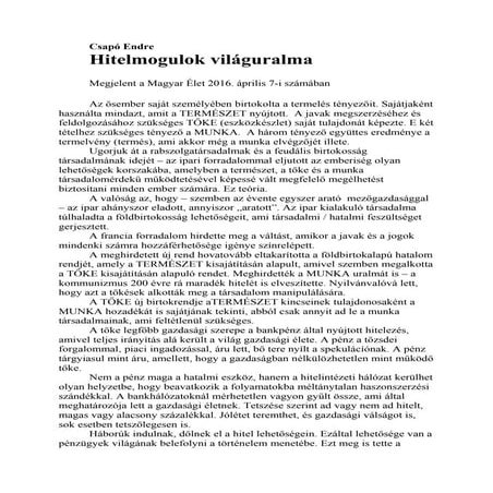 Csapó Endre  hitelmogulok világuralma 