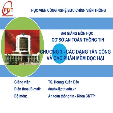 CSATTT-Chuong 3 - Cac dang tan cong & cac phan mem doc hai