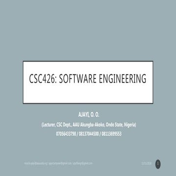 CSC426 - Software Engineering Lecture Note Cont'd | PPTX | Computer ...
