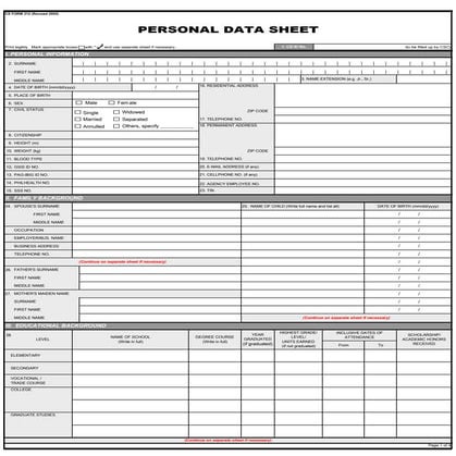 Personal Data Sheet
