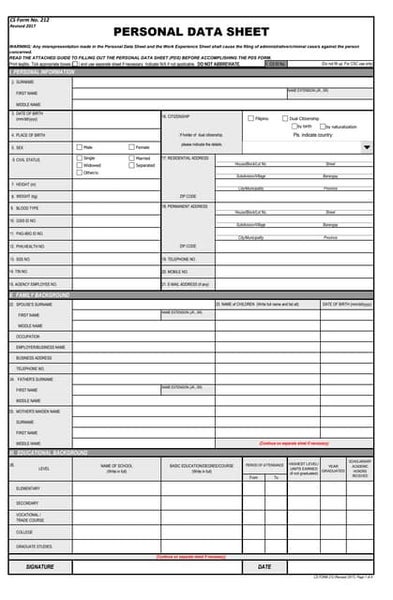 Csc Form 212 page 4 fix-csc-personal-data-sheet-pds-form-212-revised-2017-form