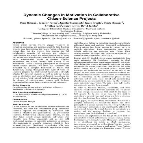 Dynamic Changes in Motivation in Collaborative  Citizen-Science Projects 