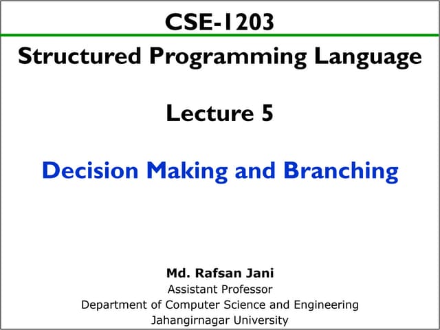 CSE-1203-Lecture-05-Branching. for c programmepptx