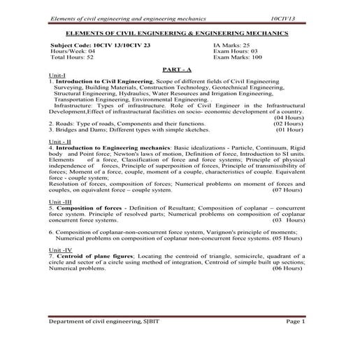 Cse i-elements of civil engg. & engineering mechanics [10 civ-13]-notes ...