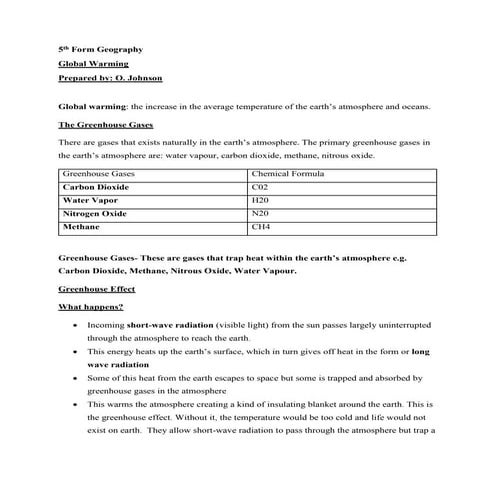 CSEC Geography - Global warming