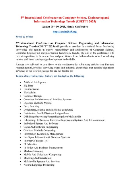 3rd International Conference on Computer Science, Engineering and Information Technology Trends (CSEITT 2025)