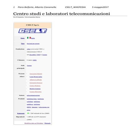Cselt wikipedia belforte_ciaramella_5_maggio_2017 | PDF
