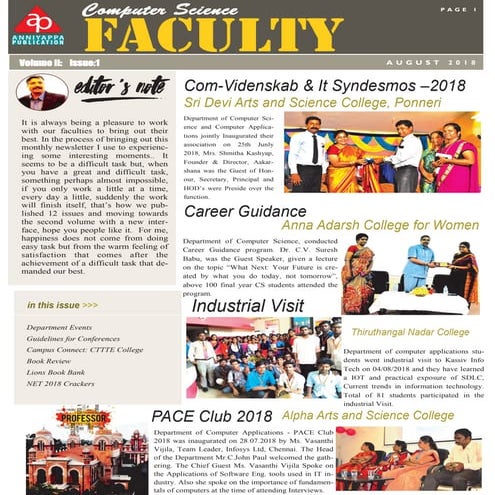 Computer Science Faculty Newsletter August 2018