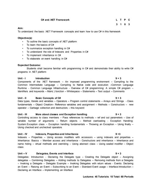 C sharp   syllabus