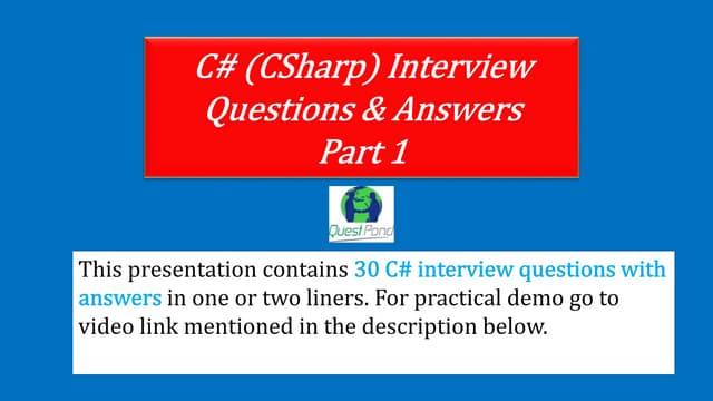 30 C# Interview Questions and Answers