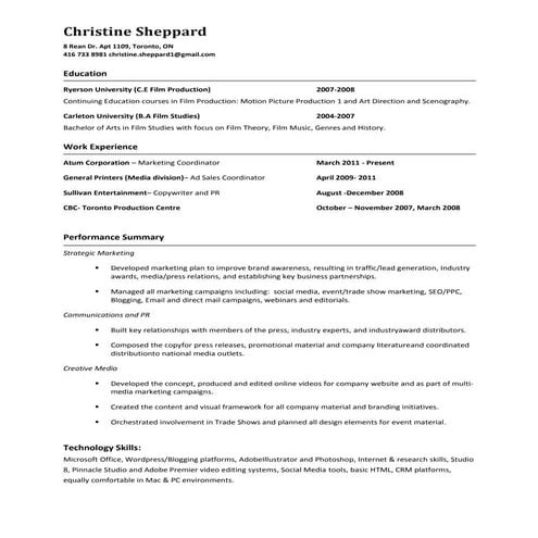 Christine Sheppard Resume 2012/2013
