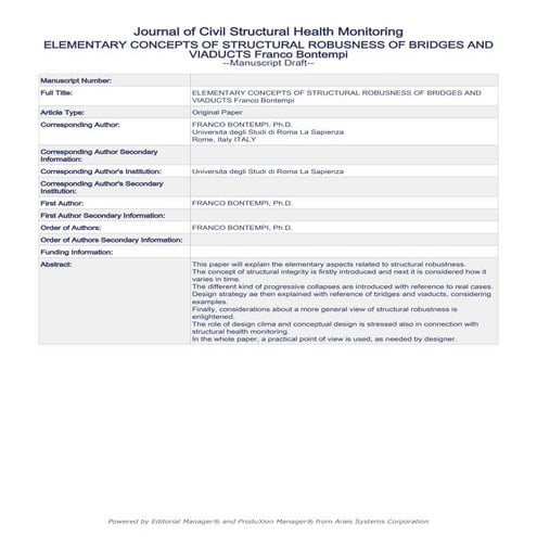 draft of ELEMENTARY CONCEPTS OF STRUCTURAL ROBUSTNESS OF BRIDGES AND VIADUCTS