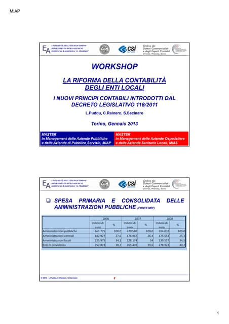 Workshop "La riforma della contabilità degli Enti locali" 30.1.13 - I principi contabili della Riforma