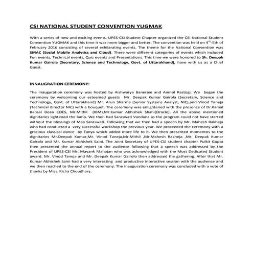 CSI NATIONAL STUDENT CONVENTION YUGMAK, UPES