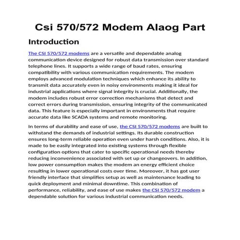 CSI 570/572 Analog Modem: Features, Specifications, and Integration Guide