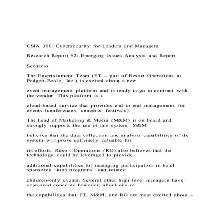 CSIA 300 Cybersecurity for Leaders and Managers Researc