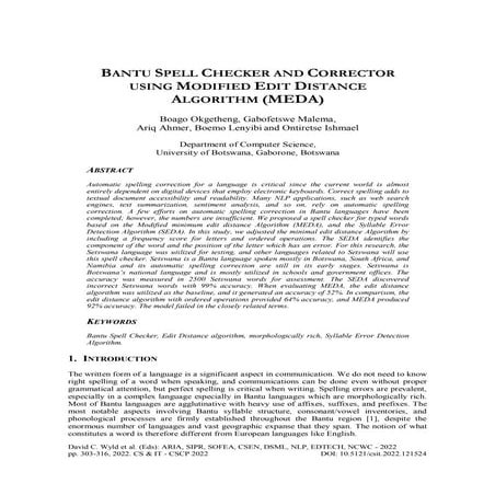 Bantu Spell Checker and Corrector using Modified Edit Distance Algorithm (MEDA)