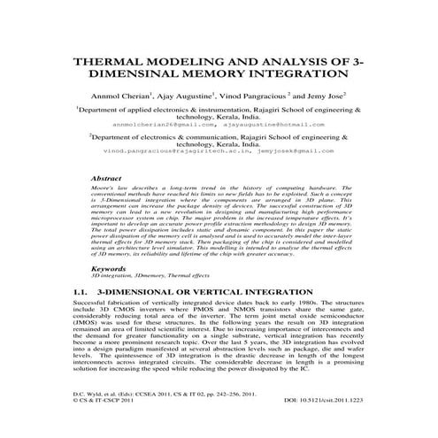 THERMAL MODELING AND ANALYSIS OF 3- DIMENSINAL MEMORY INTEGRATION 