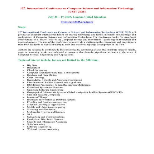 Submit Your Papers-12th  International Conference on Computer Science and Inf...