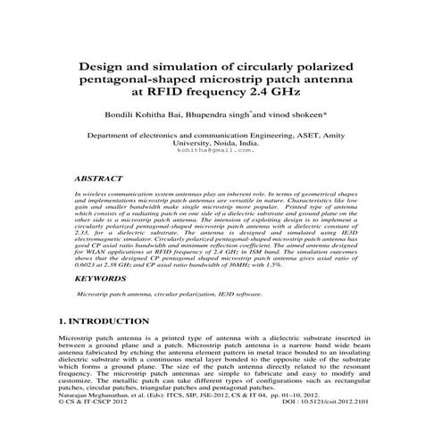 Design and simulation of circularly polarized pentagonal-shaped microstrip pa...