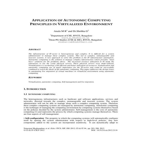 APPLICATION OF AUTONOMIC COMPUTING PRINCIPLES IN VIRTUALIZED ENVIRONMENT
