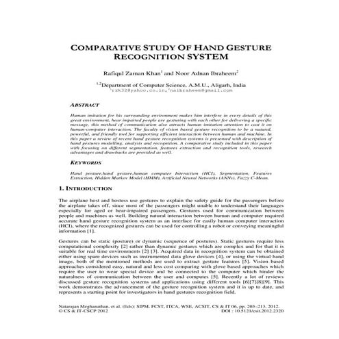 COMPARATIVE STUDY OF HAND GESTURE RECOGNITION SYSTEM