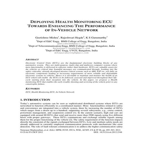 DEPLOYING HEALTH MONITORING ECU TOWARDS ENHANCING THE PERFORMANCE OF IN-VEHIC...